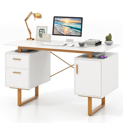 51 Inch Computer Desk with Floating Desktop and Dual Drawers-White-2