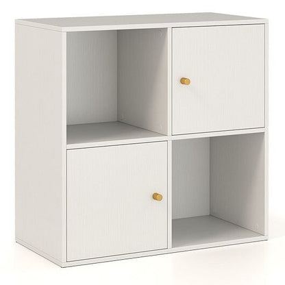 4-Cube Bookcase 3-Tier Bookshelf with Dual Anti-Tipping Kits and 2 Cabinets-White-2