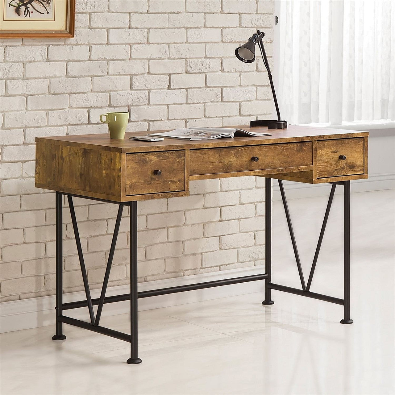 Farmhouse Rustic Home Office 3 Drawer Writing Desk-0