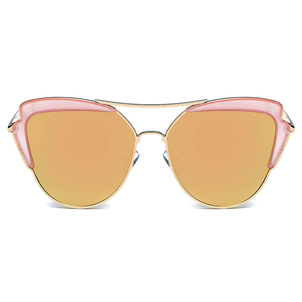 Galveston - Women's Brow Bar Mirrored Lens Cat Eye Sunglasses-3