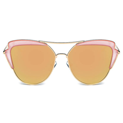 Galveston - Women's Brow Bar Mirrored Lens Cat Eye Sunglasses-3