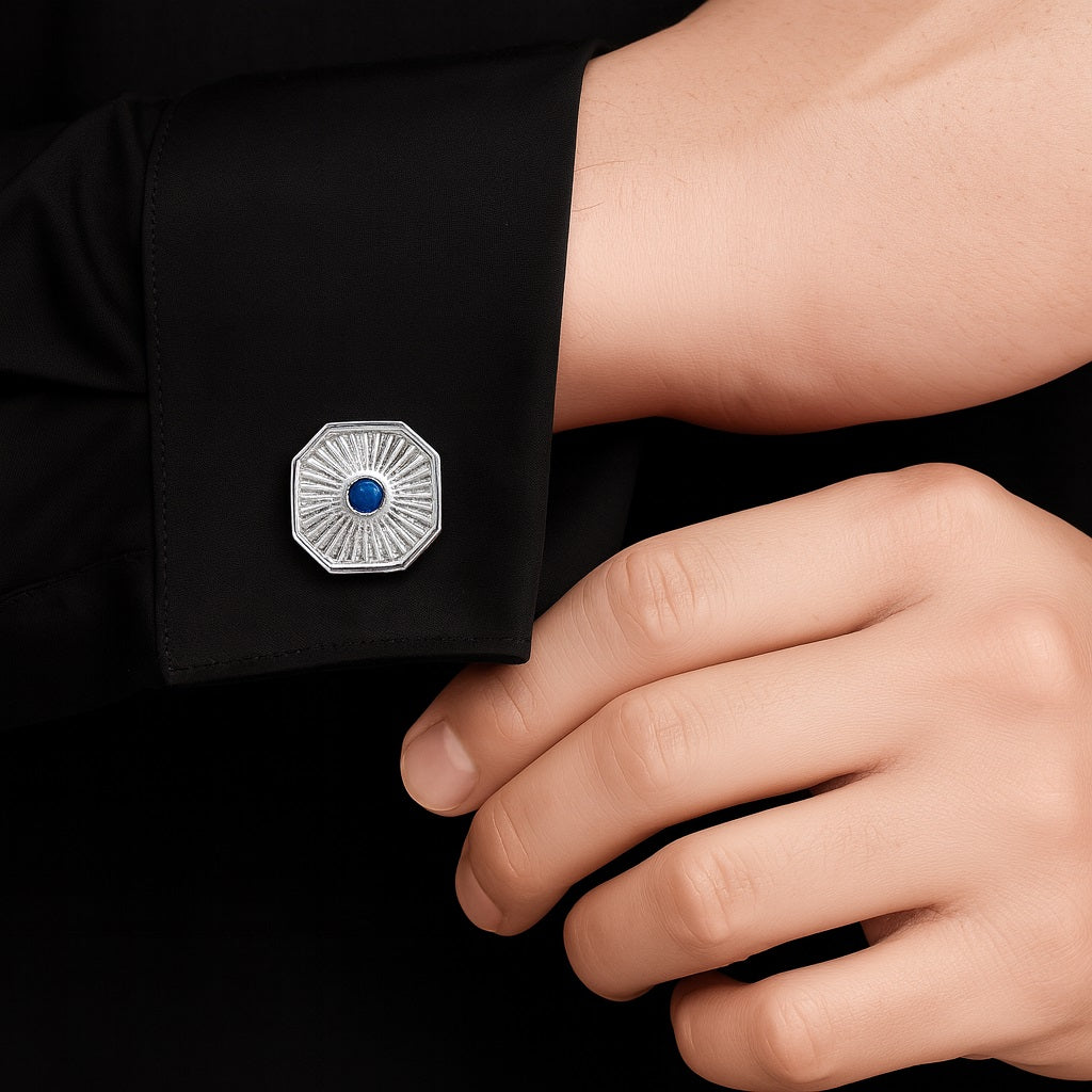 Blue Lapis Lazuli Octagon Cufflinks – Sterling Silver-0