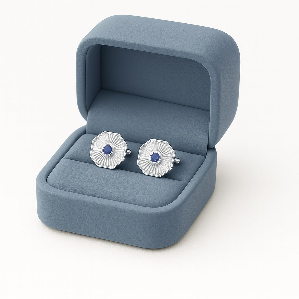 Blue Lapis Lazuli Octagon Cufflinks – Sterling Silver-1