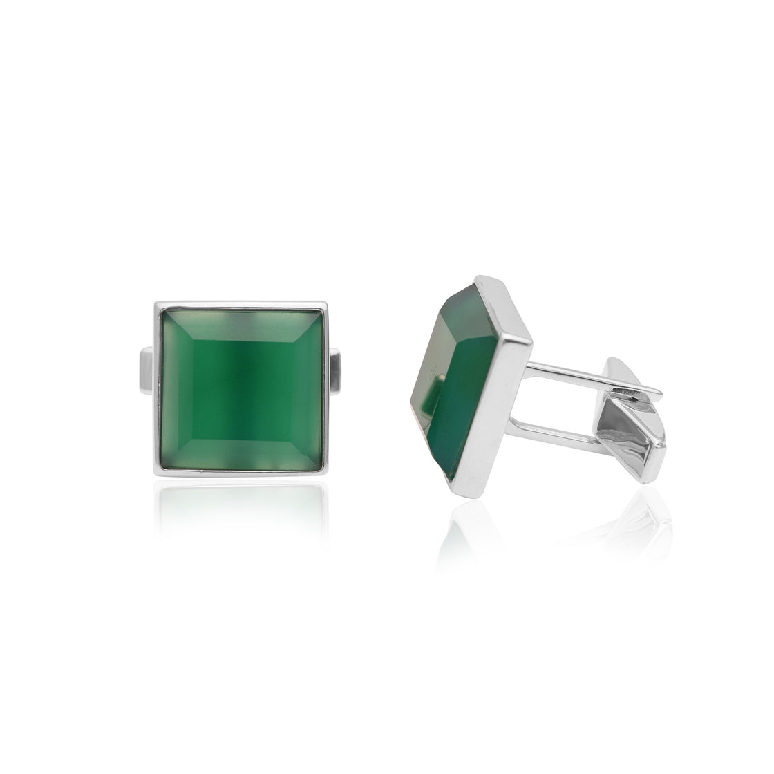 Green Onyx Square Cufflinks – Sterling Silver-2