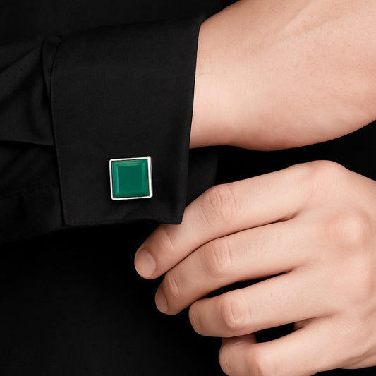 Green Onyx Square Cufflinks – Sterling Silver-0