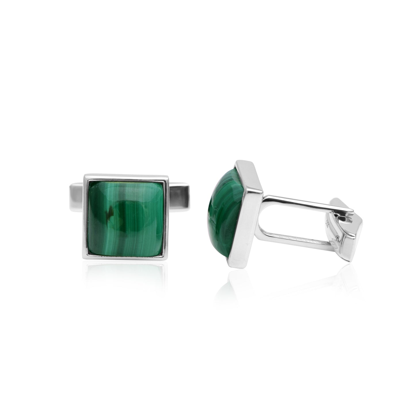 Green Malachite Square Cufflinks – Sterling Silver-2