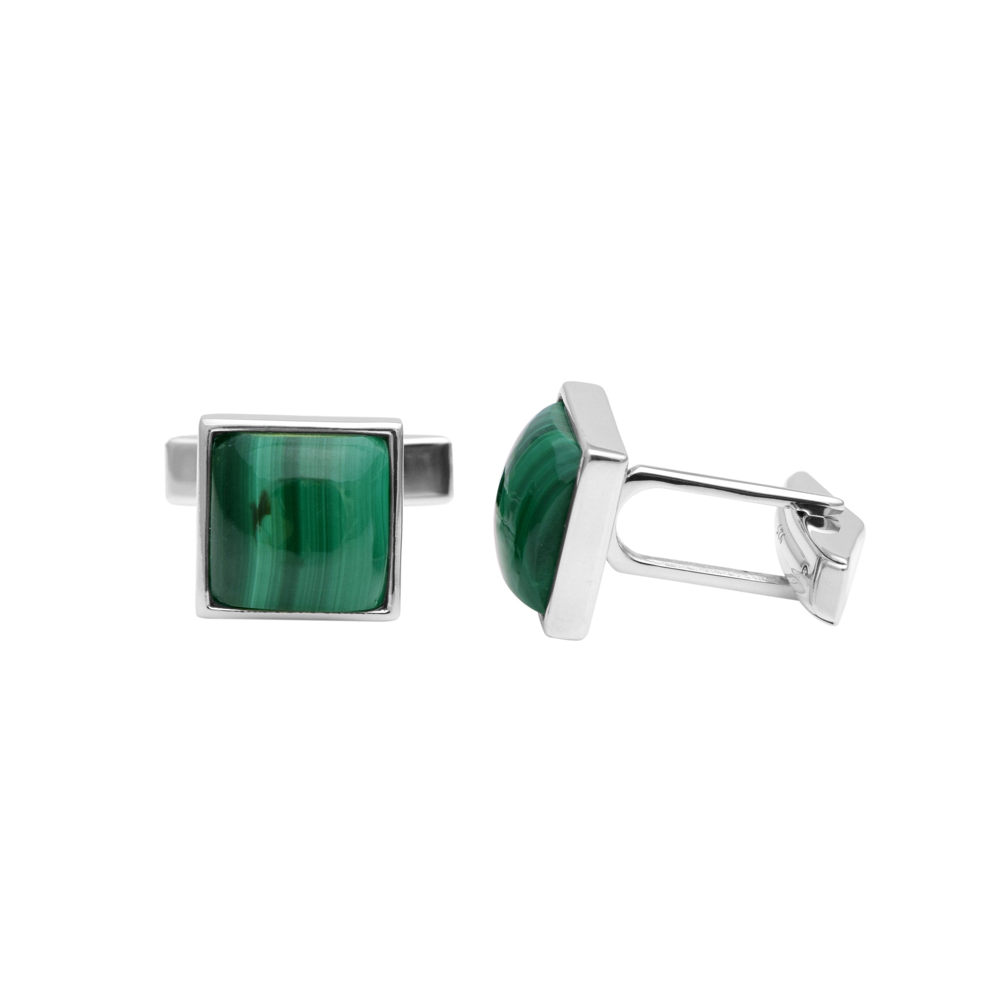 Green Malachite Square Cufflinks – Sterling Silver-3