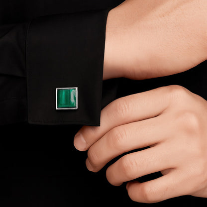 Green Malachite Square Cufflinks – Sterling Silver-0