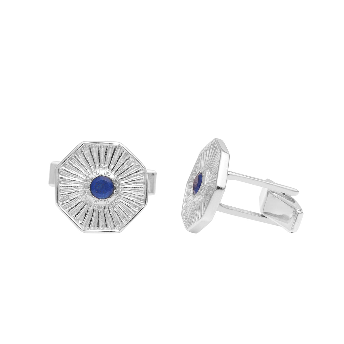 Blue Lapis Lazuli Octagon Cufflinks – Sterling Silver-3