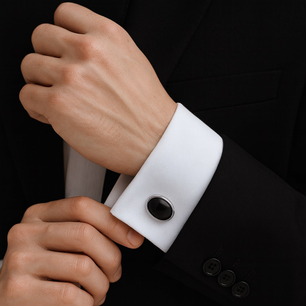 Faceted Black Onyx Oval Cufflinks – Sterling Silver-0