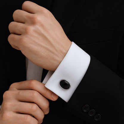 Faceted Black Onyx Oval Cufflinks – Sterling Silver-0