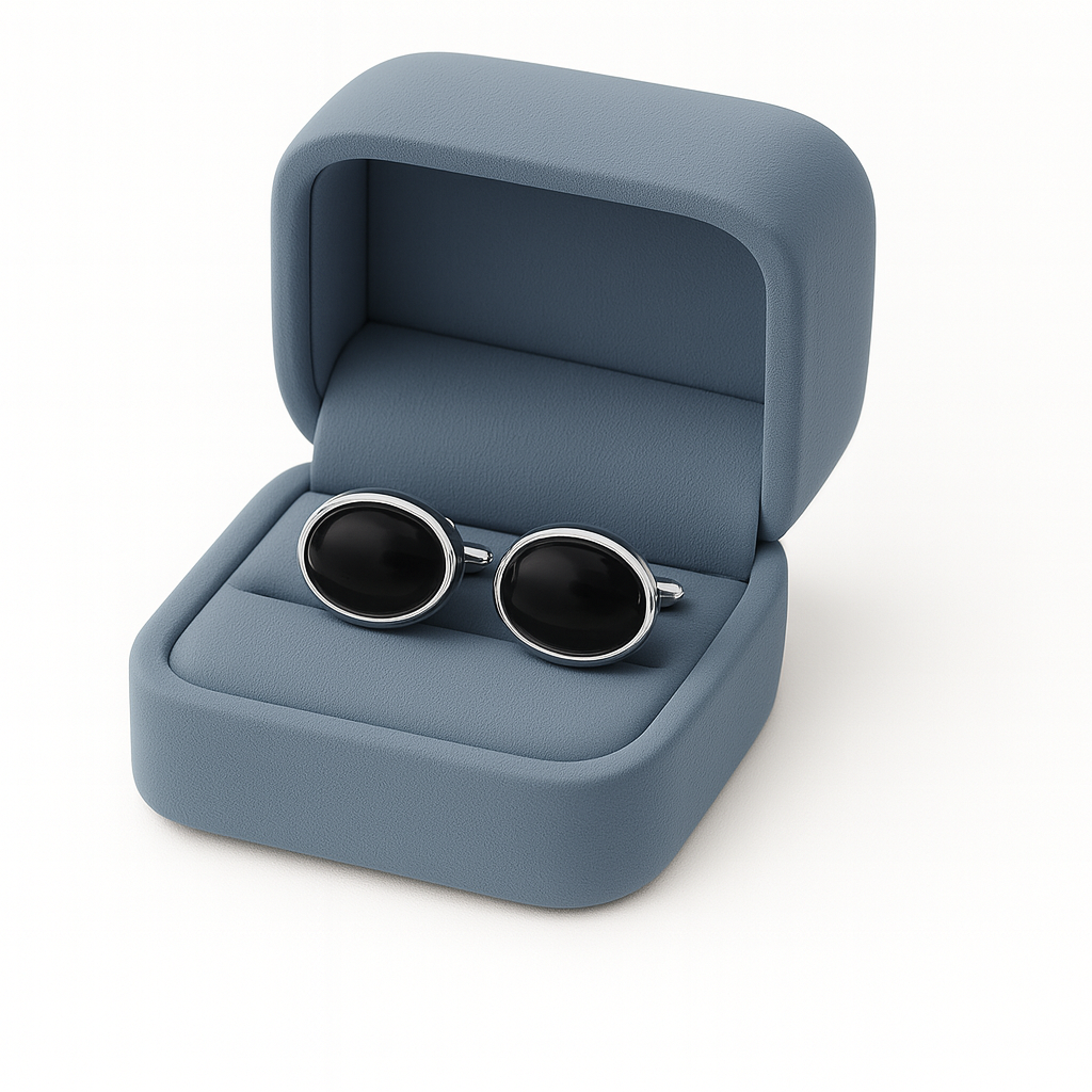 Faceted Black Onyx Oval Cufflinks – Sterling Silver-1