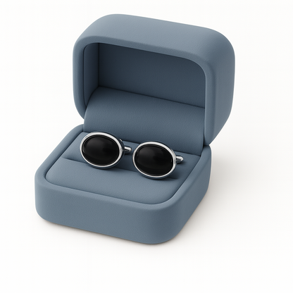 Faceted Black Onyx Oval Cufflinks – Sterling Silver-1