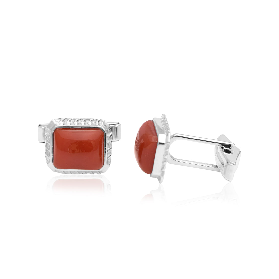 Red Coral Cufflinks – Sterling Silver-2