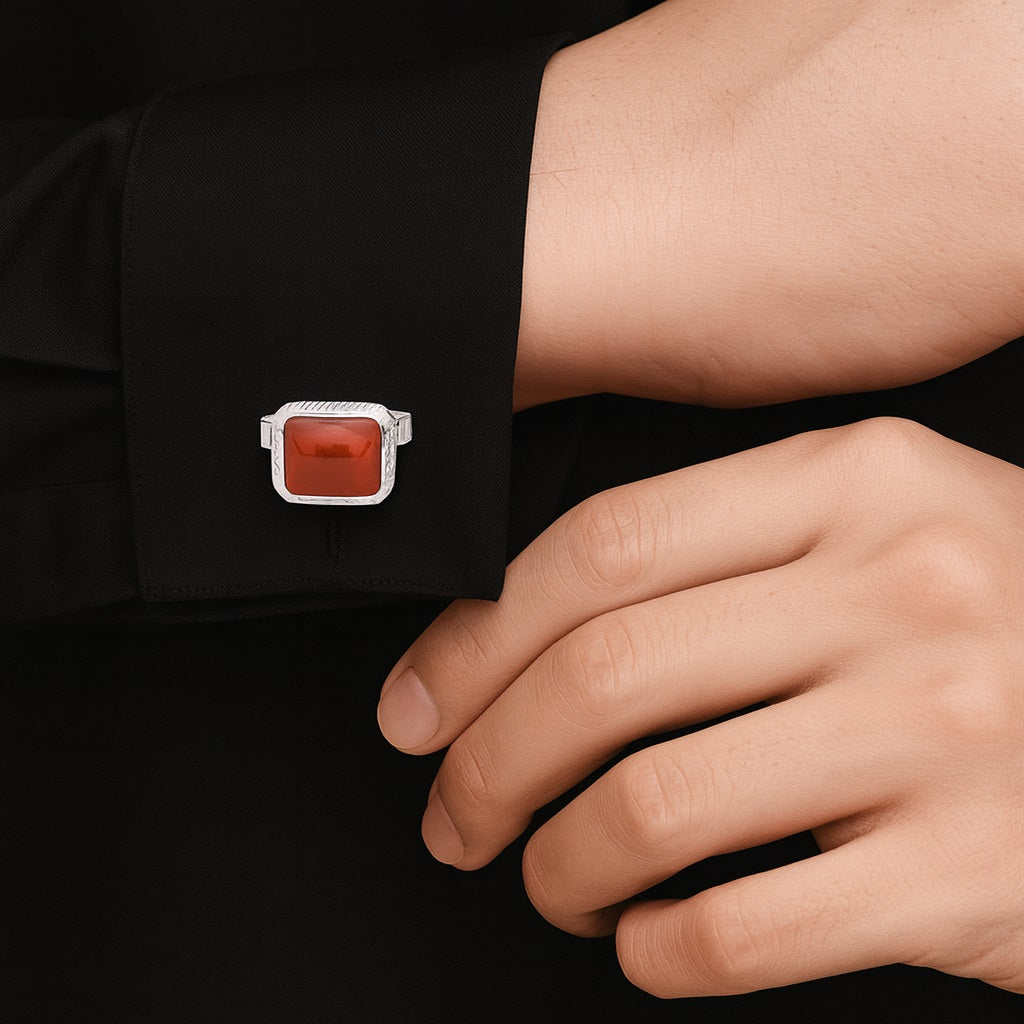 Red Coral Cufflinks – Sterling Silver-0