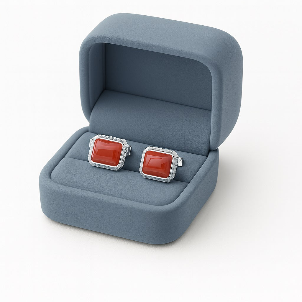 Red Coral Cufflinks – Sterling Silver-1