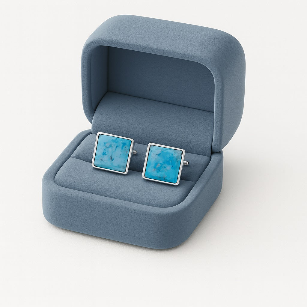 Larimar Square Cufflinks – Sterling Silver-1