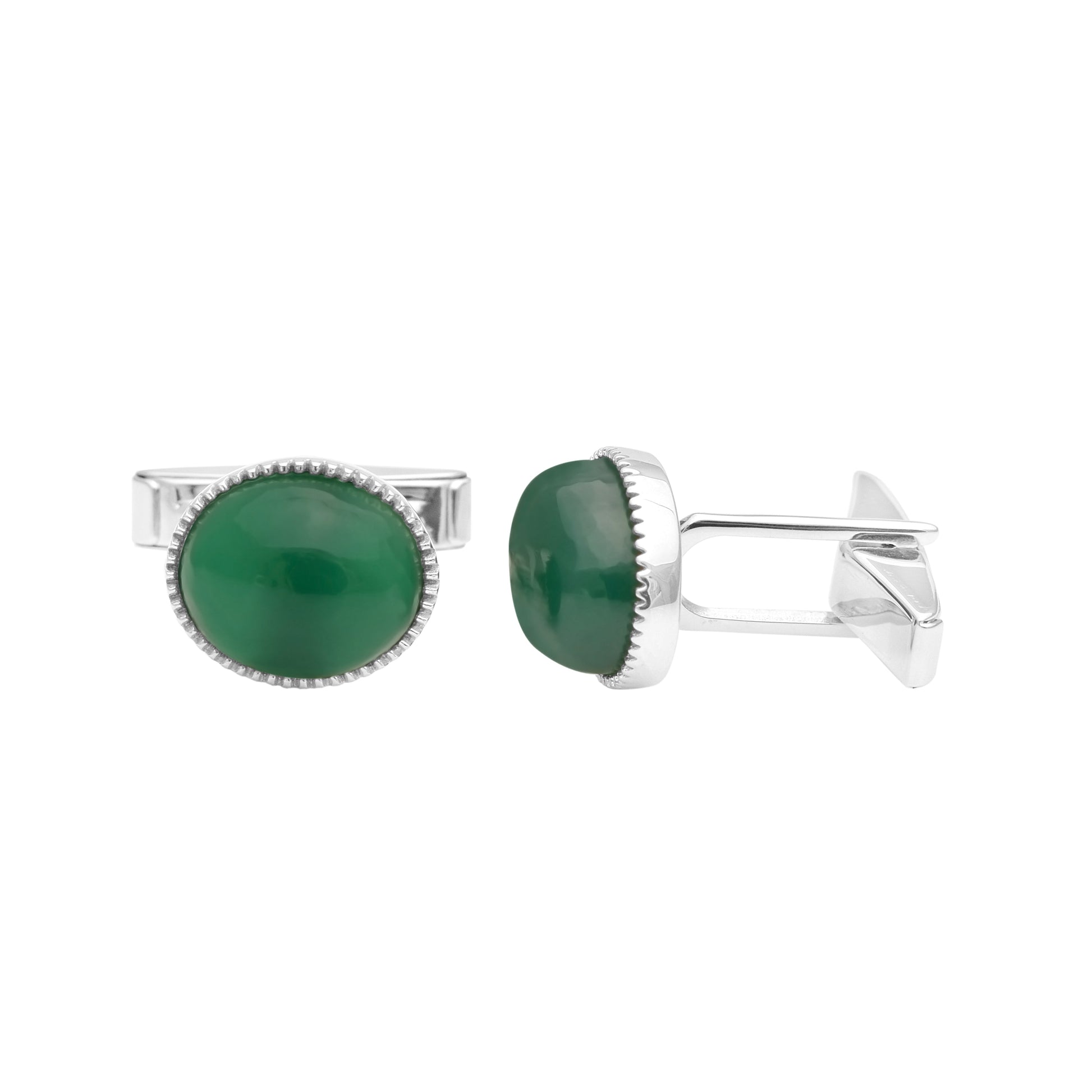 Green Onyx Oval Cufflinks – Sterling Silver-2