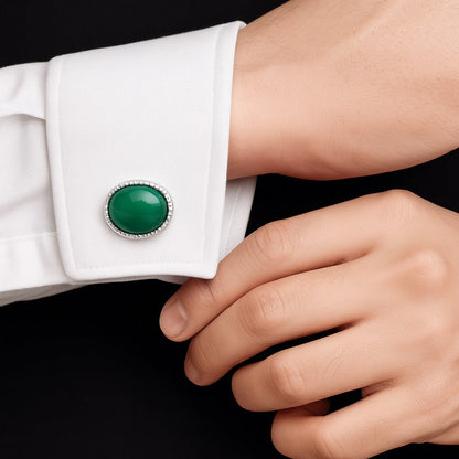 Green Onyx Oval Cufflinks – Sterling Silver-0