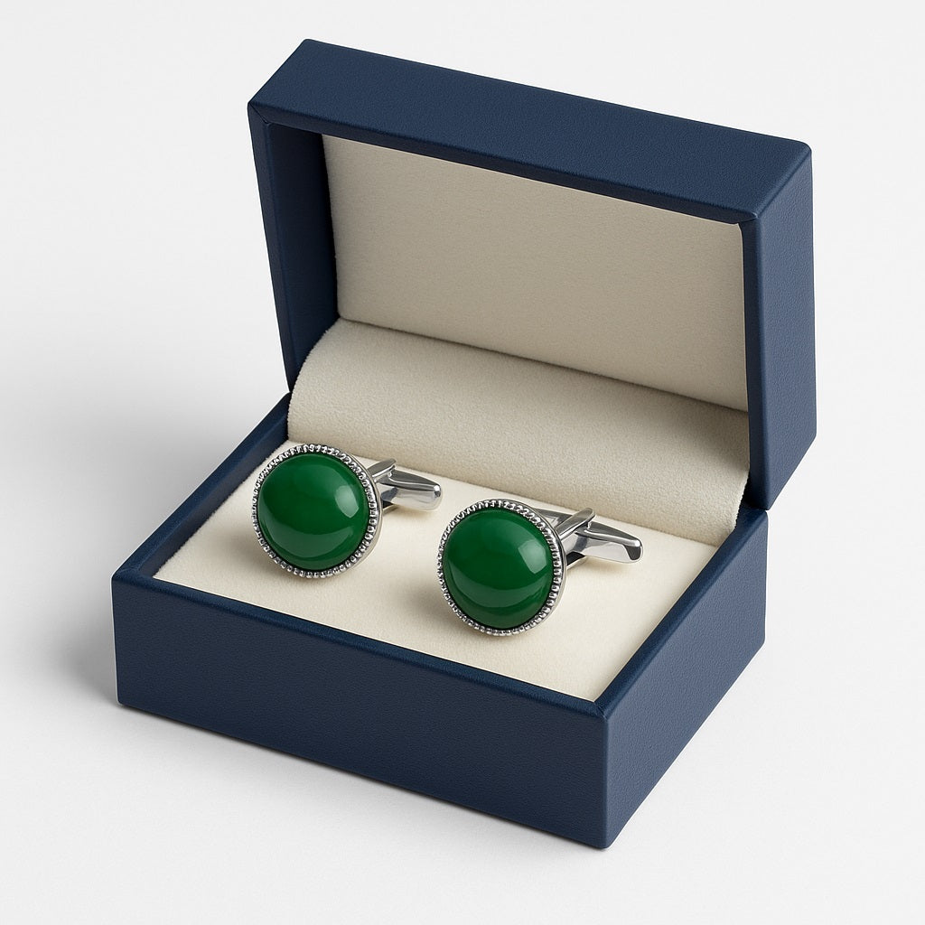 Green Onyx Oval Cufflinks – Sterling Silver-1