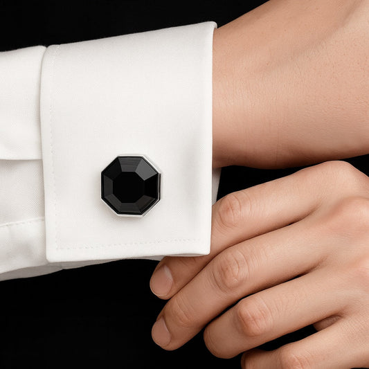 Geometric Black Onyx Cufflinks – Sterling Silver-0