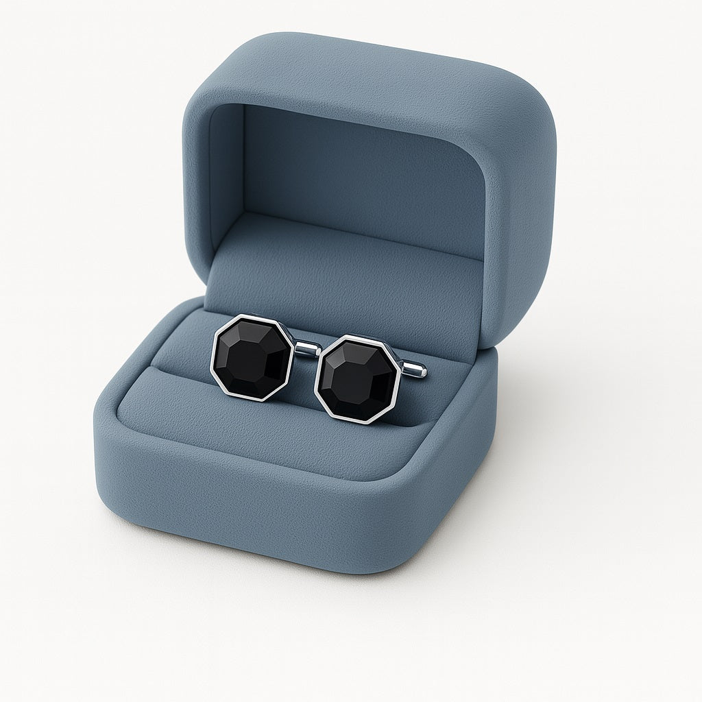 Geometric Black Onyx Cufflinks – Sterling Silver-1