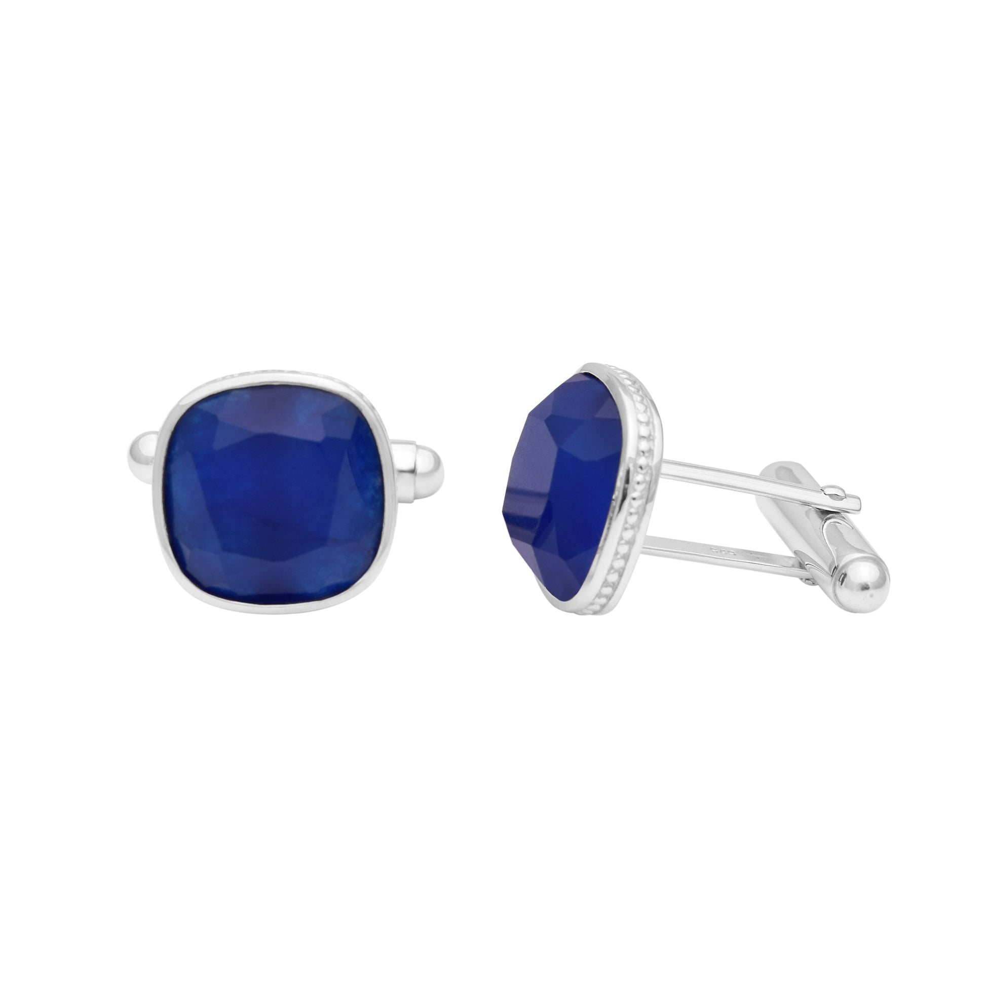 Cushion Blue Sapphire Cufflinks – Sterling Silver-2