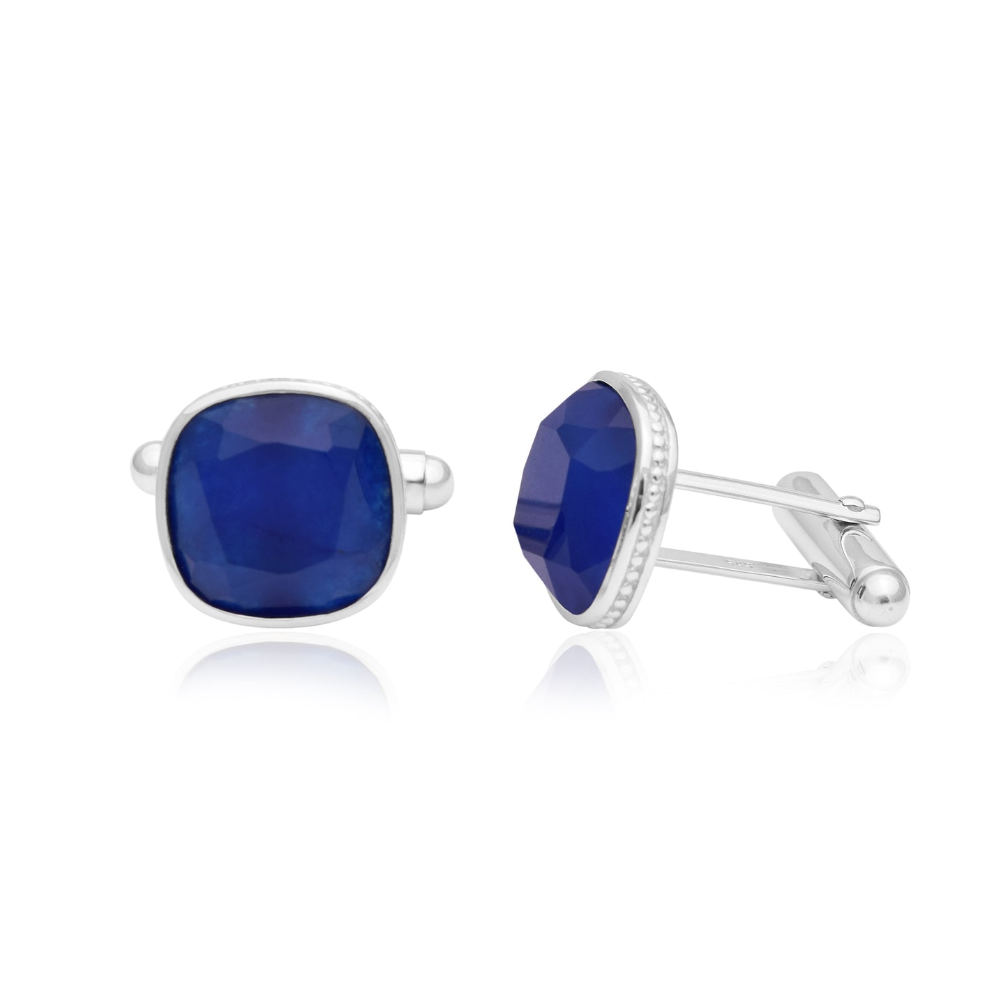Cushion Blue Sapphire Cufflinks – Sterling Silver-3