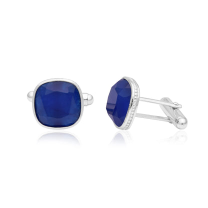 Cushion Blue Sapphire Cufflinks – Sterling Silver-3