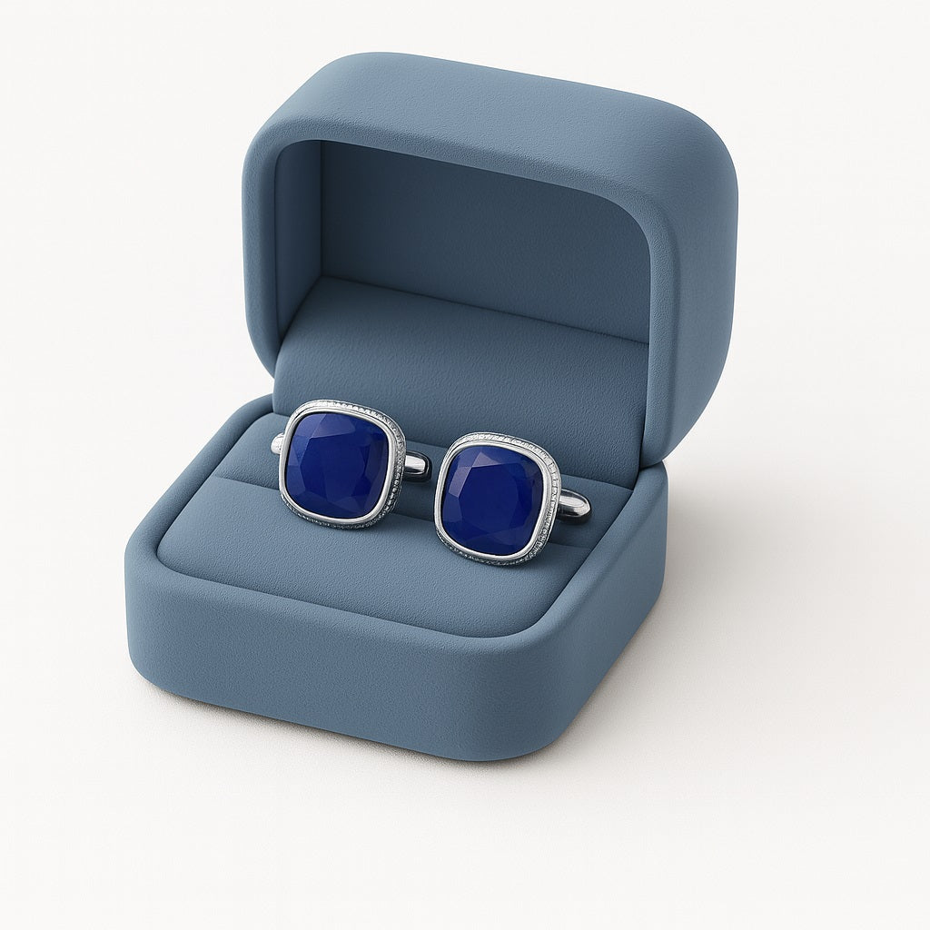 Cushion Blue Sapphire Cufflinks – Sterling Silver-1