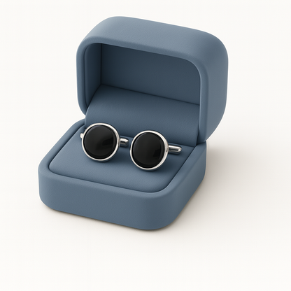 Black Onyx Round Cufflinks – Sterling Silver-1