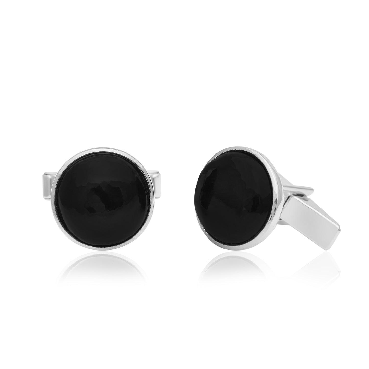 Black Onyx Round Cufflinks – Sterling Silver-2