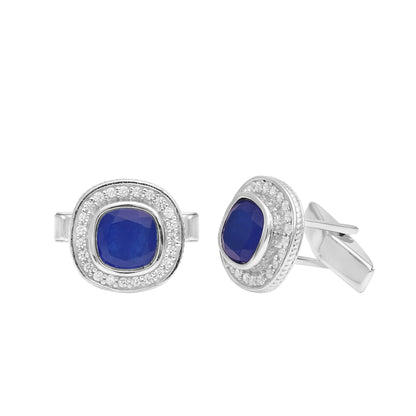 Blue Sapphire Cushion Cufflinks - Sterling Silver-1
