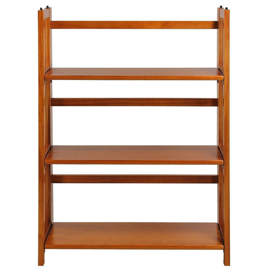 3-Shelf Folding Storage Shelves Bookcase in Honey Oak Finish-0