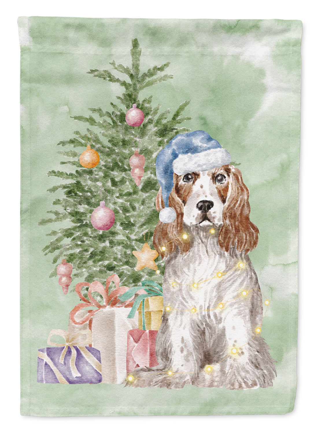 Cocker Spaniel English Red White Christmas Presents and Tree Garden Flag-0