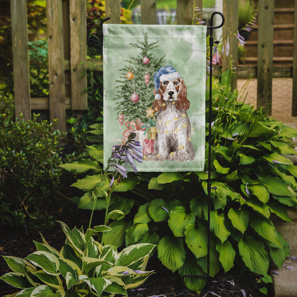 Cocker Spaniel English Red White Christmas Presents and Tree Garden Flag-1
