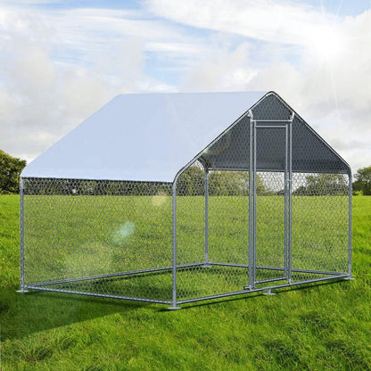 9.8 Ft x 6.5 Ft. Large Metal Outdoor Walk-in Chicken Coop with Waterproof Cover-0