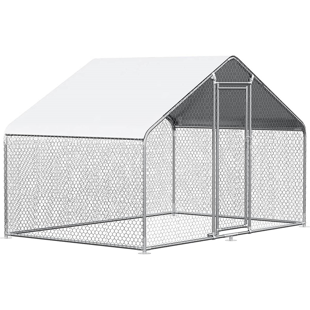 9.8 Ft x 6.5 Ft. Large Metal Outdoor Walk-in Chicken Coop with Waterproof Cover-2