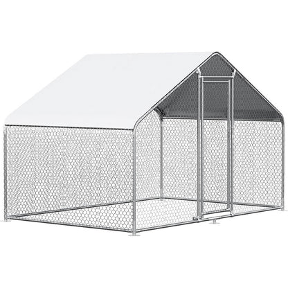 9.8 Ft x 6.5 Ft. Large Metal Outdoor Walk-in Chicken Coop with Waterproof Cover-2