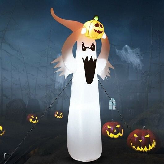 6 Feet Halloween Inflatable Blow Up Ghost with Pumpkin and LED Lights-1