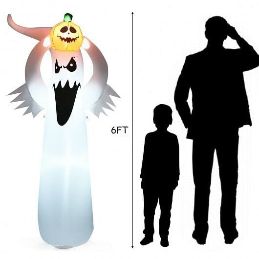 6 Feet Halloween Inflatable Blow Up Ghost with Pumpkin and LED Lights-4