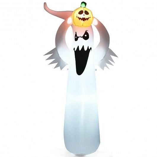 6 Feet Halloween Inflatable Blow Up Ghost with Pumpkin and LED Lights-0