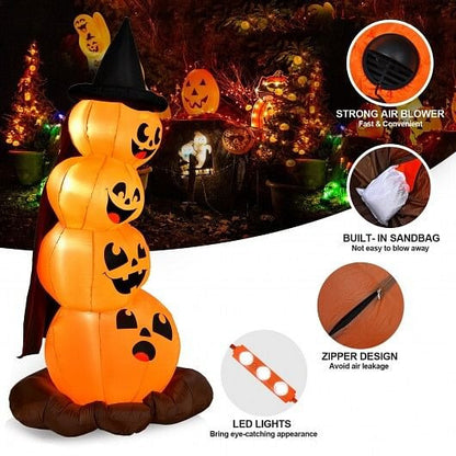 7 Feet Halloween Inflatable Pumpkin Combo with Witch's Hat and LED Lights-2
