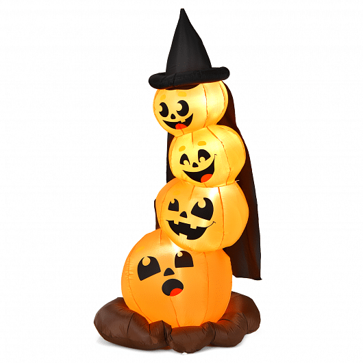 7 Feet Halloween Inflatable Pumpkin Combo with Witch's Hat and LED Lights-0