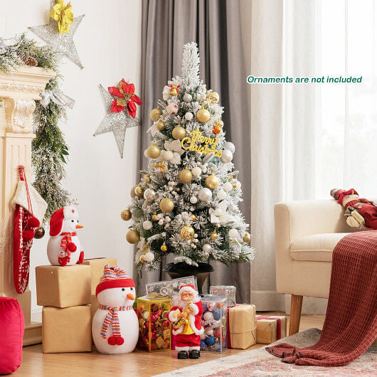 4 Feet Pre-lit Snowy Christmas Entrance Tree with White Berries and Flowers-3