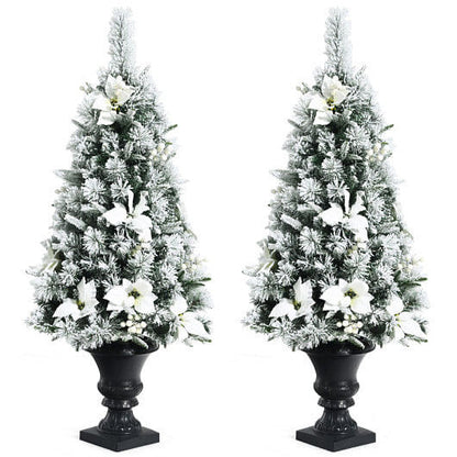4 Feet Pre-lit Snowy Christmas Entrance Tree with White Berries and Flowers-4