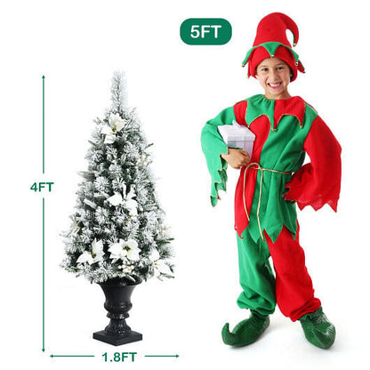 4 Feet Pre-lit Snowy Christmas Entrance Tree with White Berries and Flowers-2
