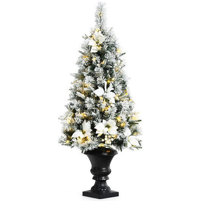 4 Feet Pre-lit Snowy Christmas Entrance Tree with White Berries and Flowers-0