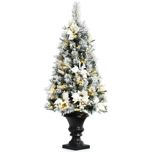 4 Feet Pre-lit Snowy Christmas Entrance Tree with White Berries and Flowers-0