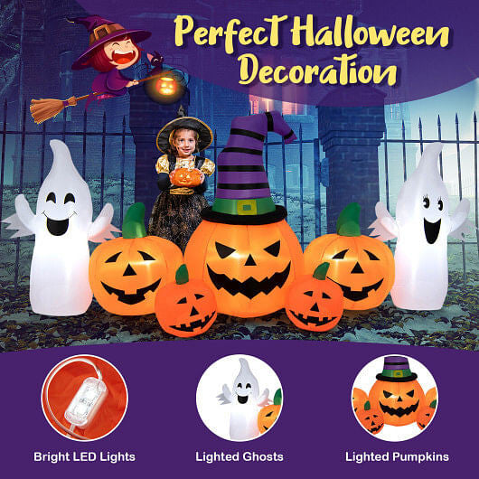 9 Feet Long Halloween Inflatable Pumpkins with 2 Ghosts-1